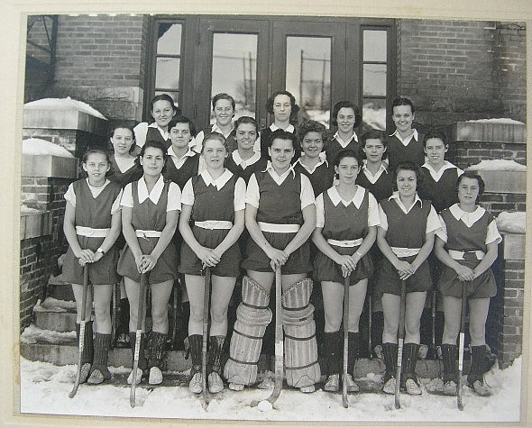 Vintage of of Field Hockey players with equipment