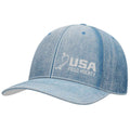 angled view of the USA Field Hockey Hybrid Blue Denim Hat